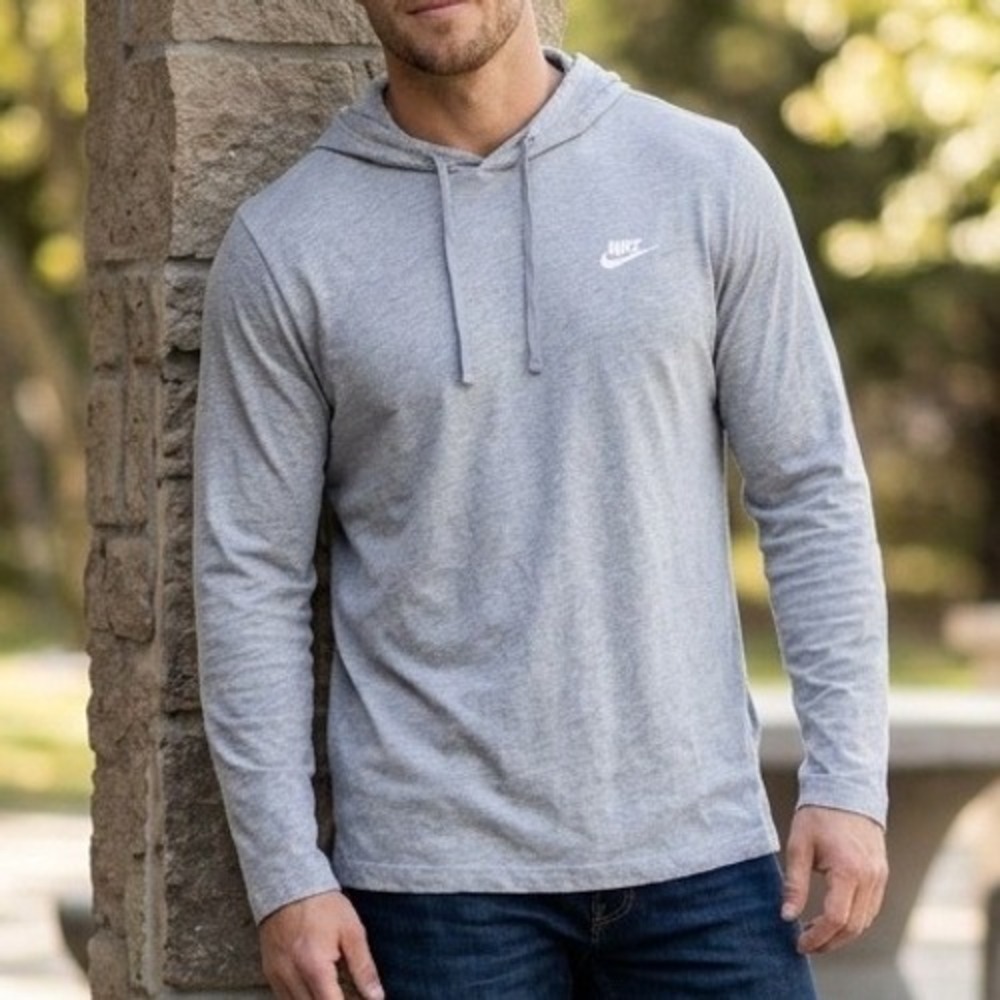 Nike Mens XXL Gray Long Sleeve Hoodie T-Shirt Futura Logo Athletic 100% Cotton